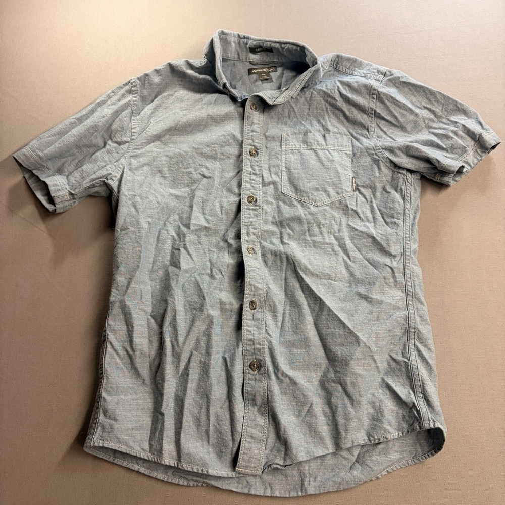 Eddie Bauer Mens Small Classic Fit Short Sleeve Button Shirt Blue Cotton